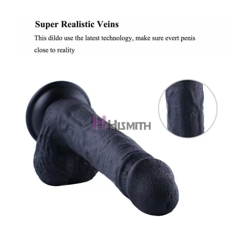 Фалоімітатор для секс-машин Hismith 8.3″ Silicone Dildo Black, система KlicLok, гнучкий стрижень фото 3