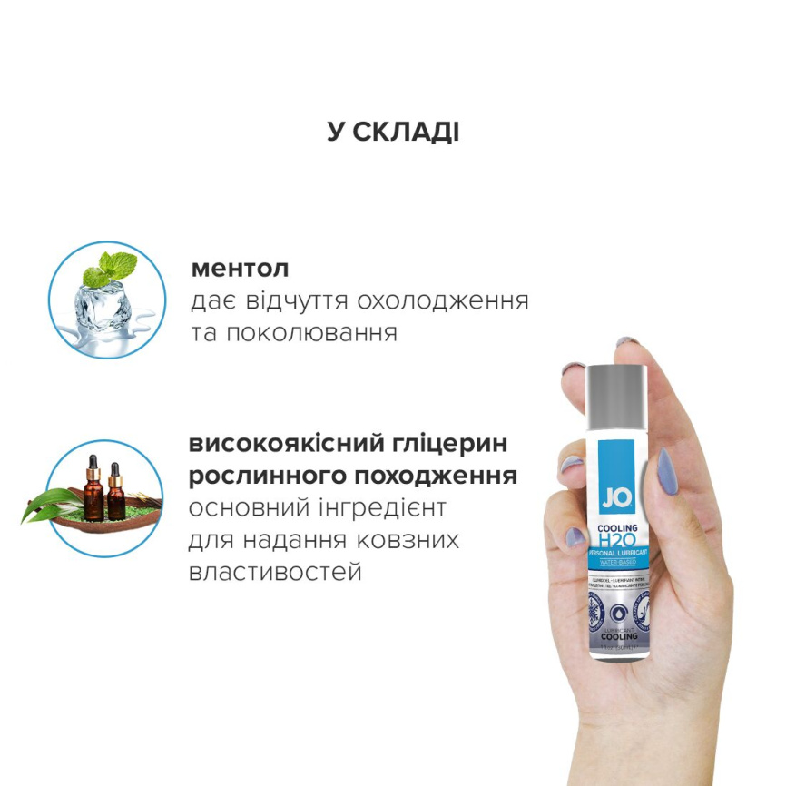 Охолоджувальна змазка на водній основі JO H2O COOLING (30 мл) з ментолом, рослинний гліцерин фото 4