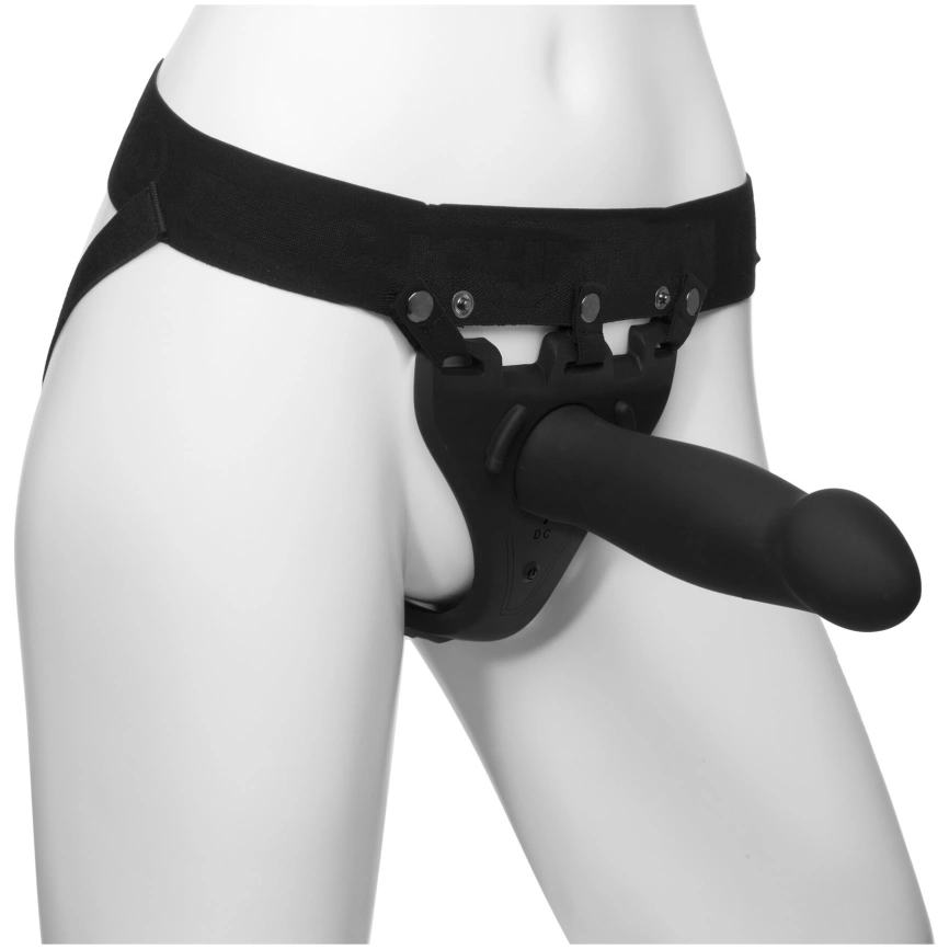 Страпон унисекс Doc Johnson Body Extensions – Be Risque, вибрация, пульт управления, полая насадка фото 1