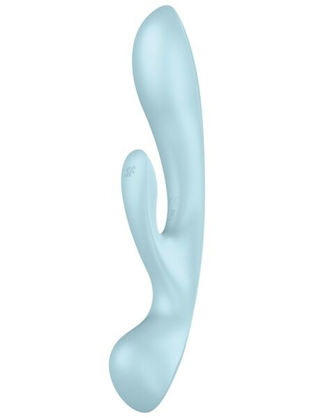 Двосторонній вібратор-кролик Satisfyer Triple Oh Light Blue, 3 мотори, руків’я-масажер фото 1
