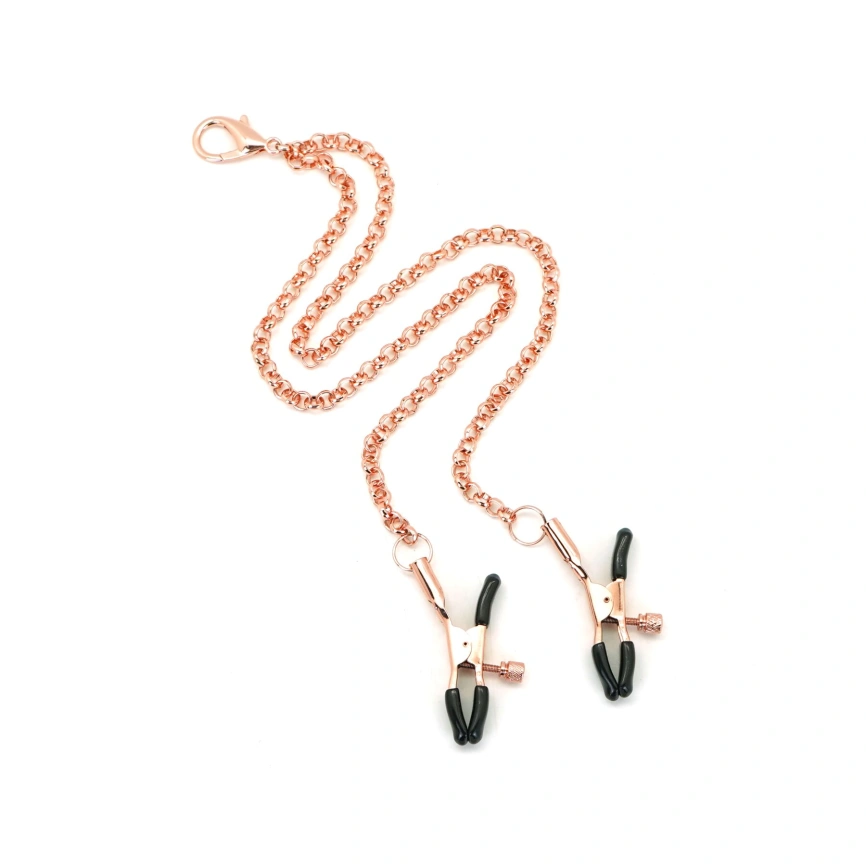 Ошейник с зажимами для сосков Liebe Seele Rose Gold Memory Collar with Nipple Clamps, кожа фото 3