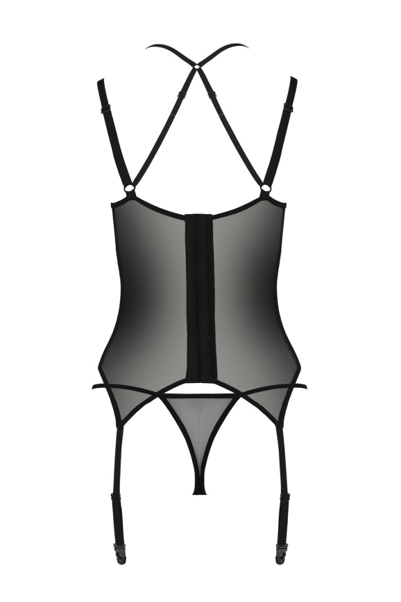 Корсет Passion DROSERA CORSET black, L/XL, з кріпленнями для панчіх, трусики в комплекті фото 4