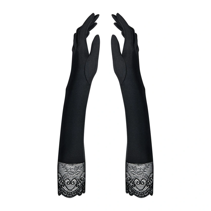 Высокие перчатки с камнями и кружевом Obsessive Miamor gloves, black фото 4