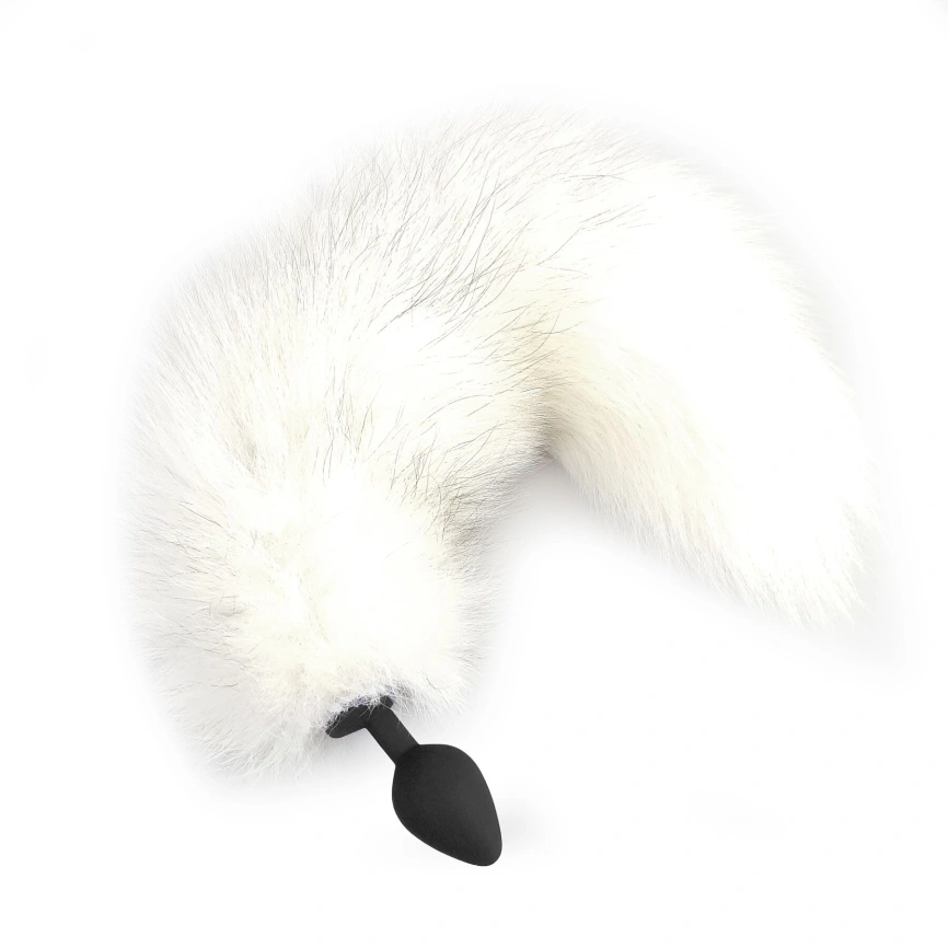 Силиконовая анальная пробка с хвостом из натурального меха Art of Sex size M White fox фото 1