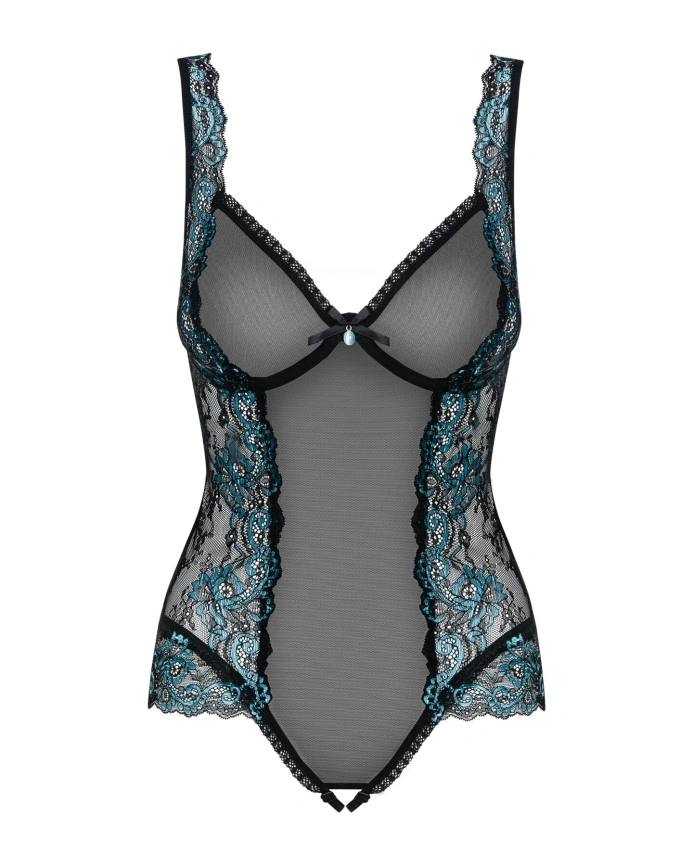Сетчатое боди на косточках Obsessive Amanta teddy L/XL, черное, с доступом фото 5