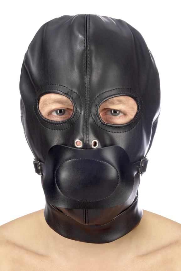 Капюшон з кляпом для БДСМ Fetish Tentation BDSM hood in leatherette with removable gag фото 1