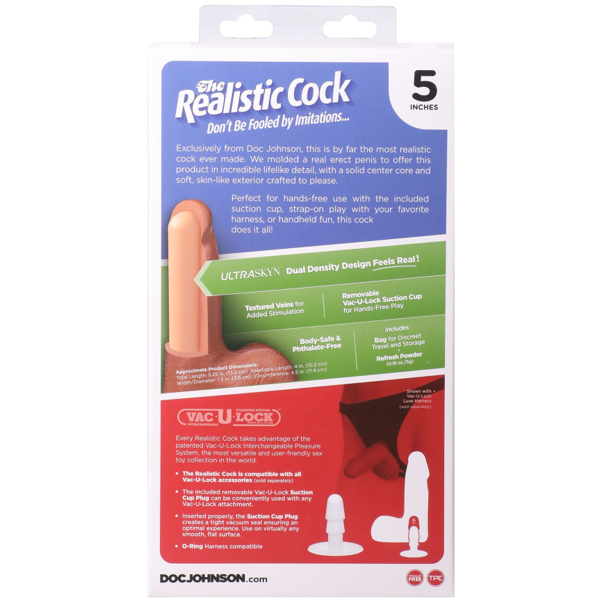 Фалоімітатор Doc Johnson The Realistic Cock ULTRASKYN - 5 Inch with Balls Chocolate фото 11