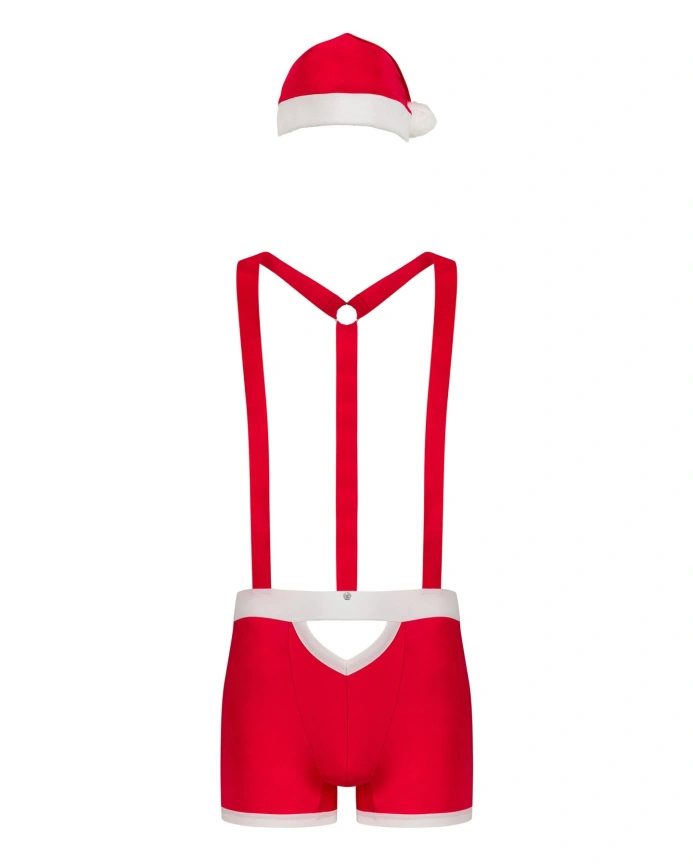 Мужской эротический костюм Санта-Клауса Obsessive Mr Claus L/XL, боксеры на подтяжках, шапочка с пом фото 5