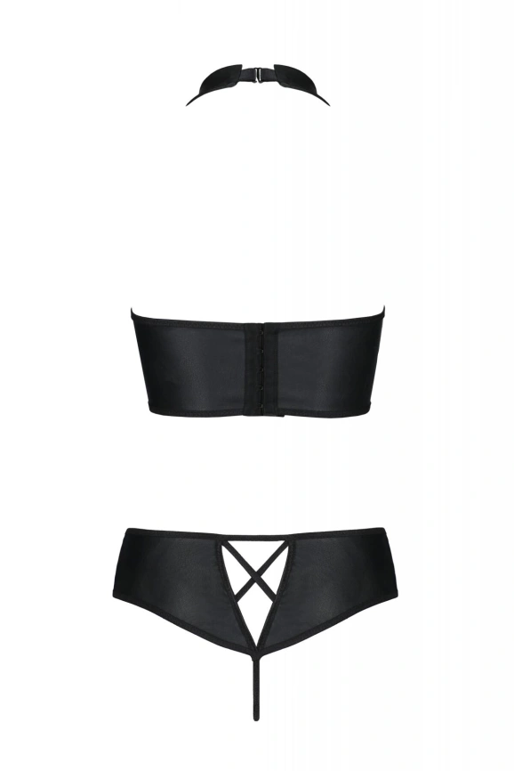 Комплект из экокожи Passion NANCY BIKINI 4XL/5XL black, бра и трусики с имитацией шнуровки фото 4
