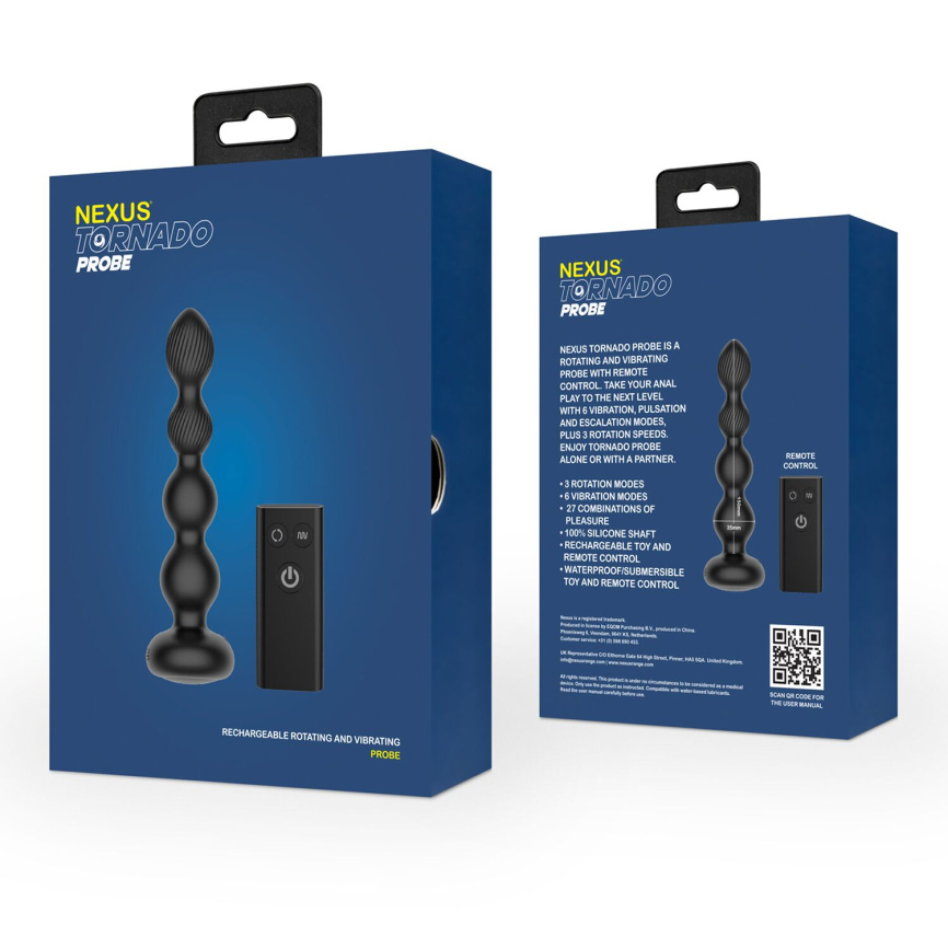 Анальний віброротатор Nexus Tornado Probe Edition, діаметр 3,5 см, вібрація + ротація, пульт ДУ фото 8