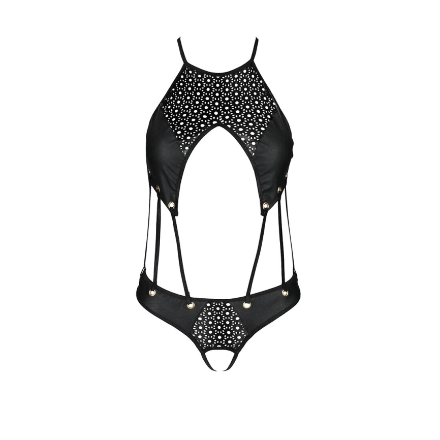 Боди с открытым доступом Passion TASMINA BODY L/XL black, экокожа, шнуровки, ажурные кружева фото 10