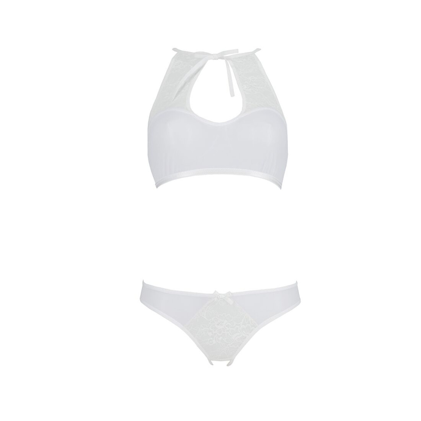 Комплект: бра, трусики з ажурним декором та відкритим кроком URSULA SET L/XL, white фото 3