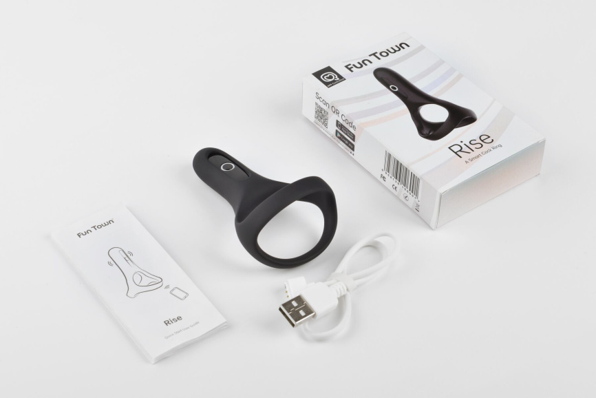 Подвійне ерекційне кільце Fun Town Rise Black, керування зі смартфона фото 5