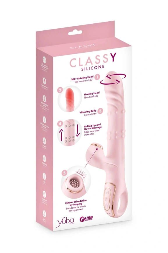 Вибратор-кролик 5в1 Yoba Classy, вибрация, ротация, пульсация, жемчужный массаж, нагрев фото 4