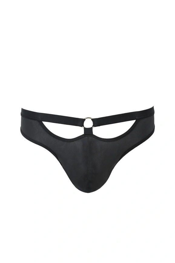 Мужские слипы с вырезами Passion 041 SLIP JOE L/XL Black, экокожа, открытые ягодицы фото 3