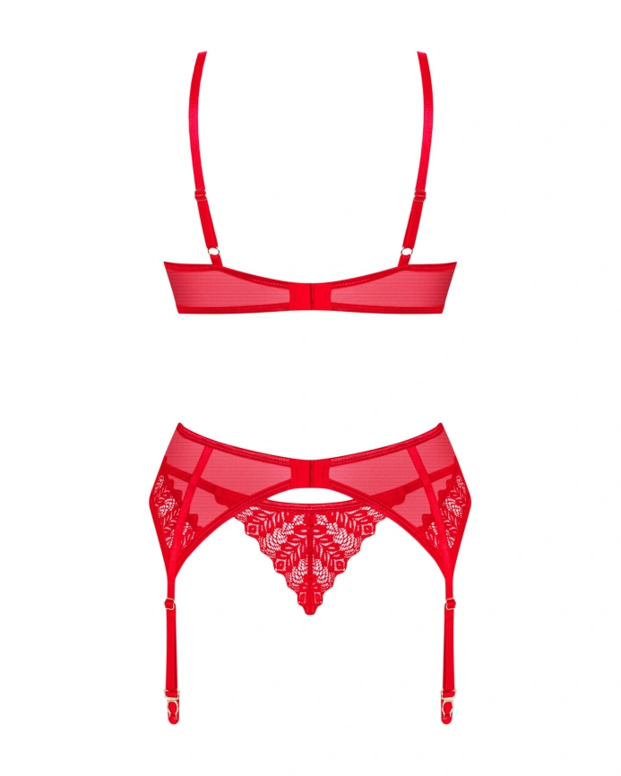 Комплект Obsessive Ingridia 3-pcs set XS/S, красный, бюстгальтер, стринги, пояс фото 4