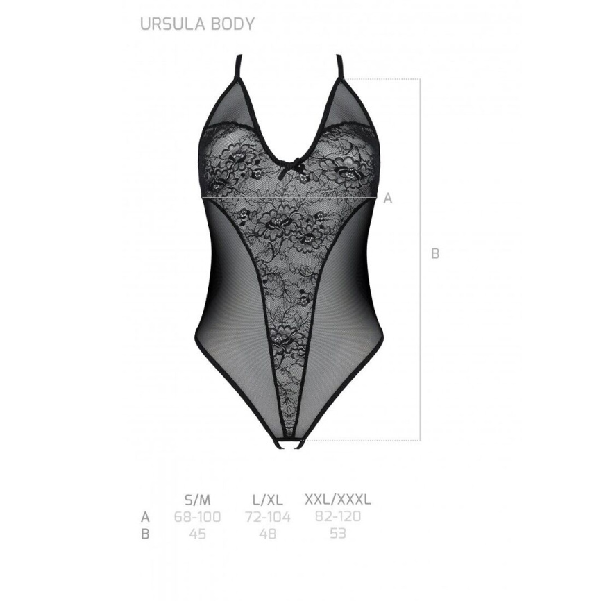 Боді з ажурним декором та відкритим кроком Passion URSULA BODY S/M, black фото 5