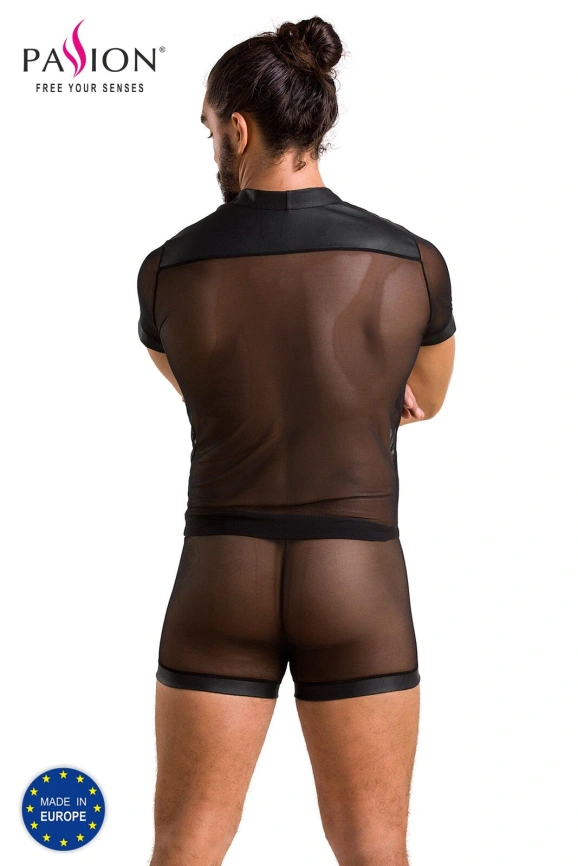 Комплект сетчатого мужского белья Passion 052 SET MICHAEL S/M black, рубашка, боксеры, заклепки фото 6