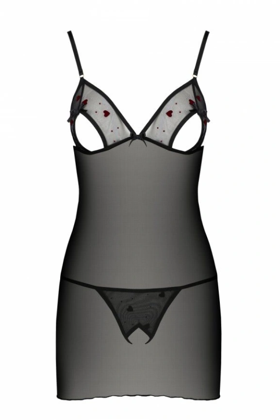 Сорочка с вырезами на груди, стринги Passion LOVELIA CHEMISE S/M, black фото 5
