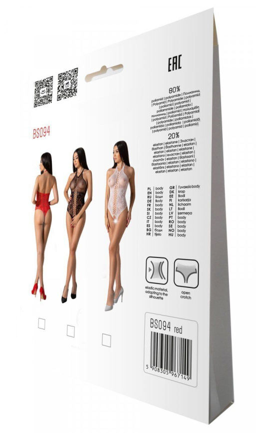 Бодістокінг з імітацією корсетної шнурівки Passion BS094 One Size, red, квітковий візерунок, з досту фото 7