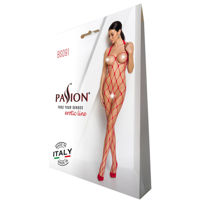 Бодістокінг у дуже велику сітку Passion BS091 red, з доступом фото 4