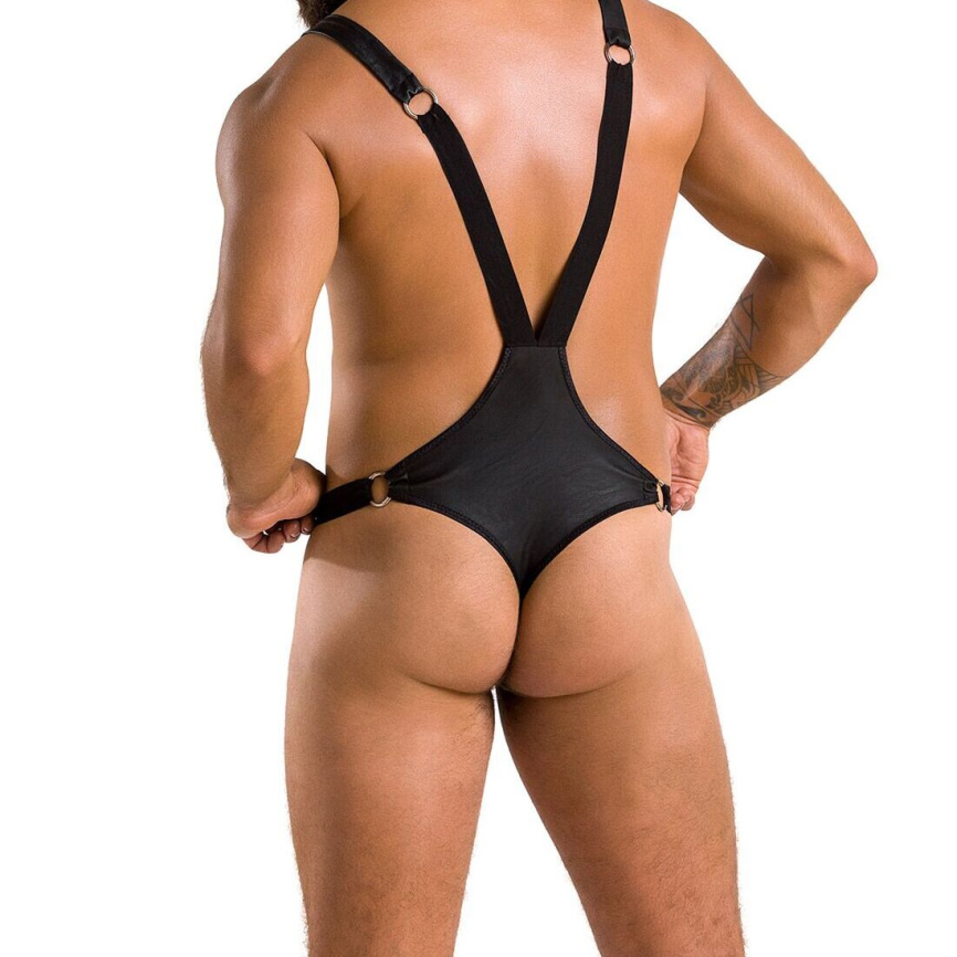 Чоловіче боді з люверсами Passion 028 HARRY S/M Black, екошкіра, на шлейках фото 8