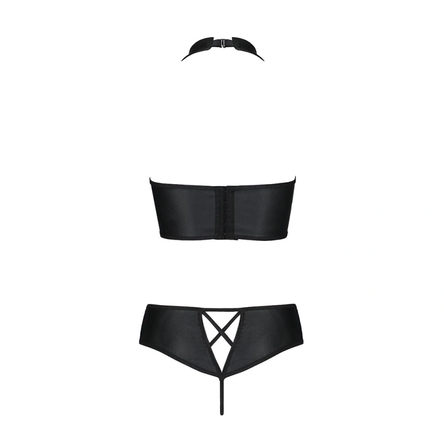 Комплект из эко-кожи Passion NANCY BIKINI S/M, black, бра и трусики с имитацией шнуровки фото 12