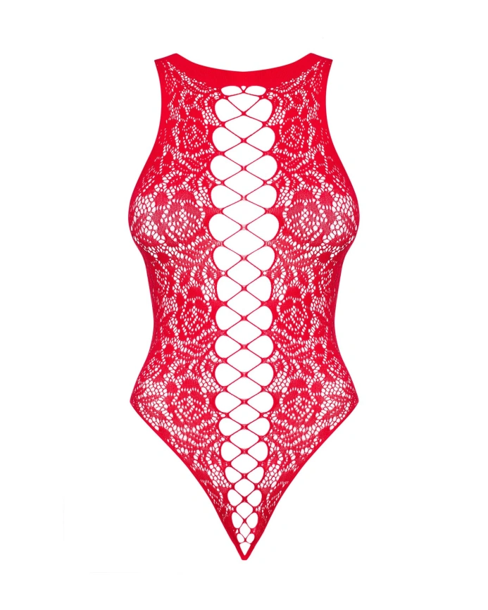 Ажурный бодистокинг с эффектом шнуровки Obsessive B120 teddy red S/M/L, красный фото 5