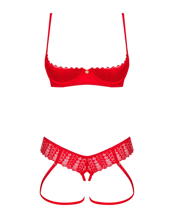 Комплект Obsessive Ingridia 2-pcs crotchless set XL/2XL, червоний, з доступом, відкриті груди фото 3