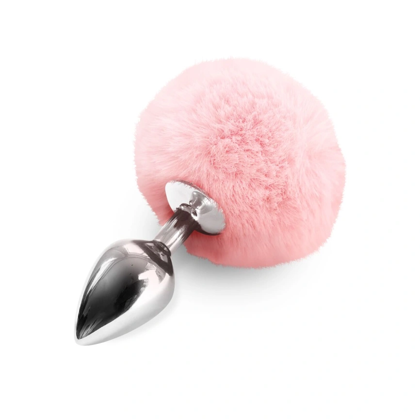 Металлическая анальная пробка М Art of Sex - Metal Butt plug Rabbit Tail Soft pink, диаметр 3,4 см фото 1