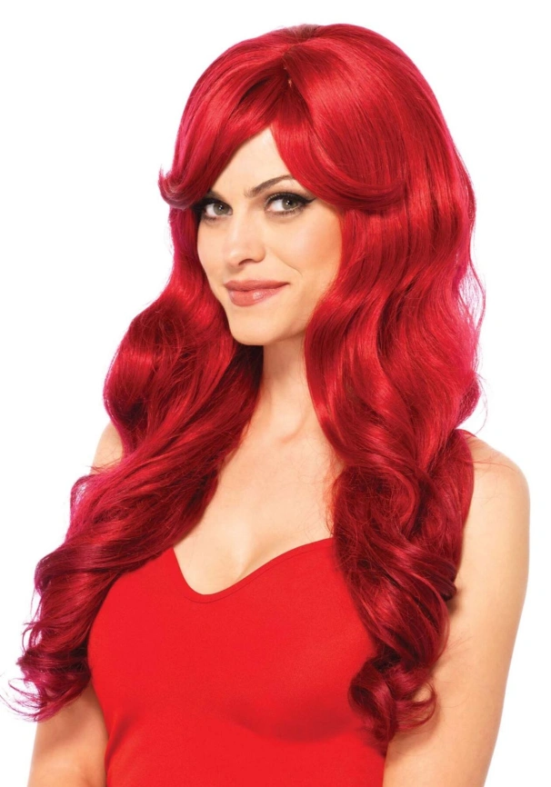 Волнистый парик с косой челкой Leg Avenue Long Wavy Wig 68 см, красный фото 1