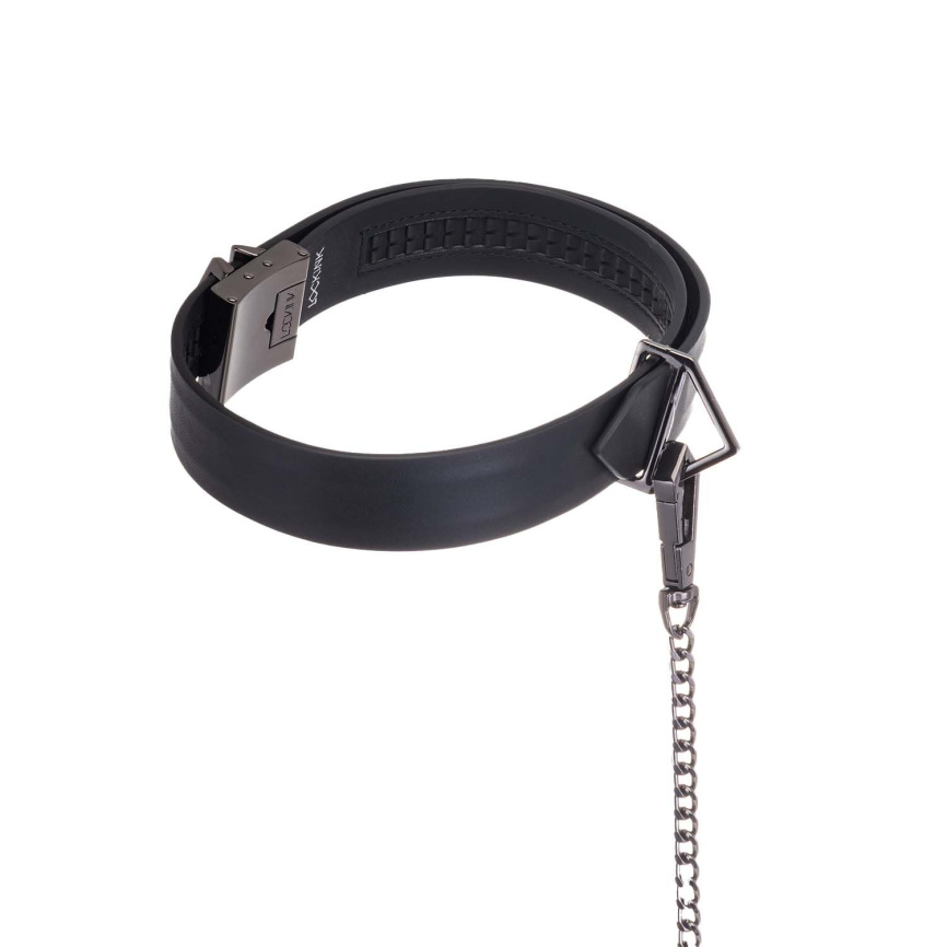 Нашийник з повідцем LOCKINK Tied Collar with Leash Set, чорний, ланцюг зі шкіряною петлею та карабіном фото 3