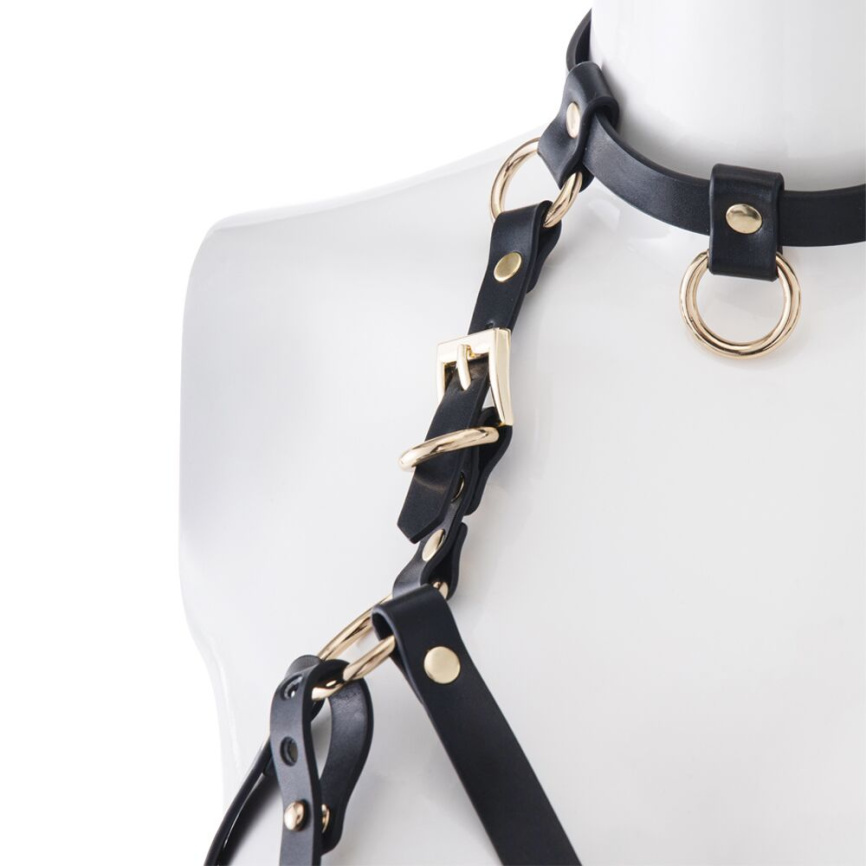 Портупея на грудь LOCKINK SEVANDA Queen Chest Harness with Removable Bra, чорна, зі знімними пестис фото 4