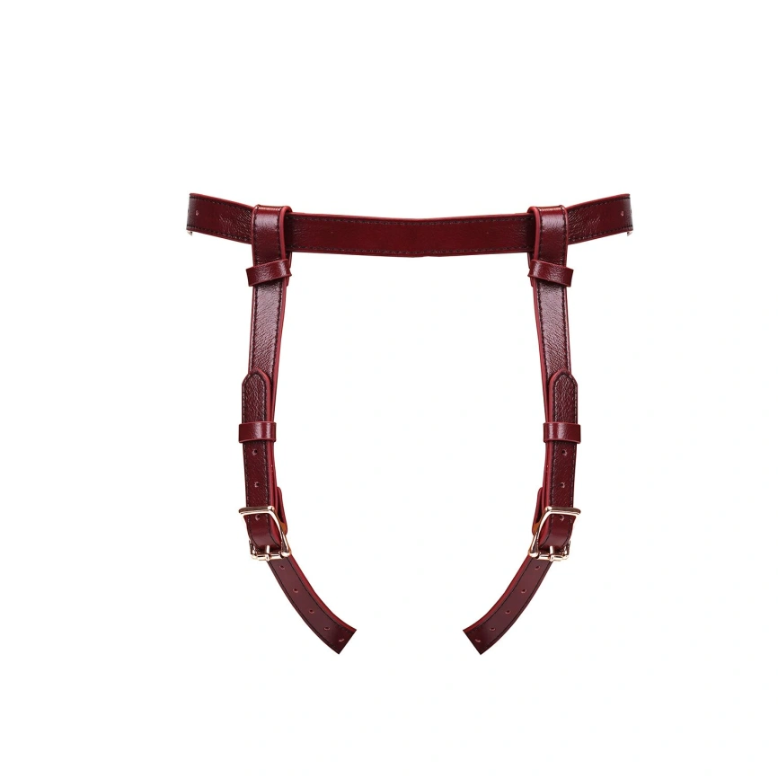 Кожаные трусы для страпона Liebe Seele Wine Red Strap on Harness, универсальный размер фото 4