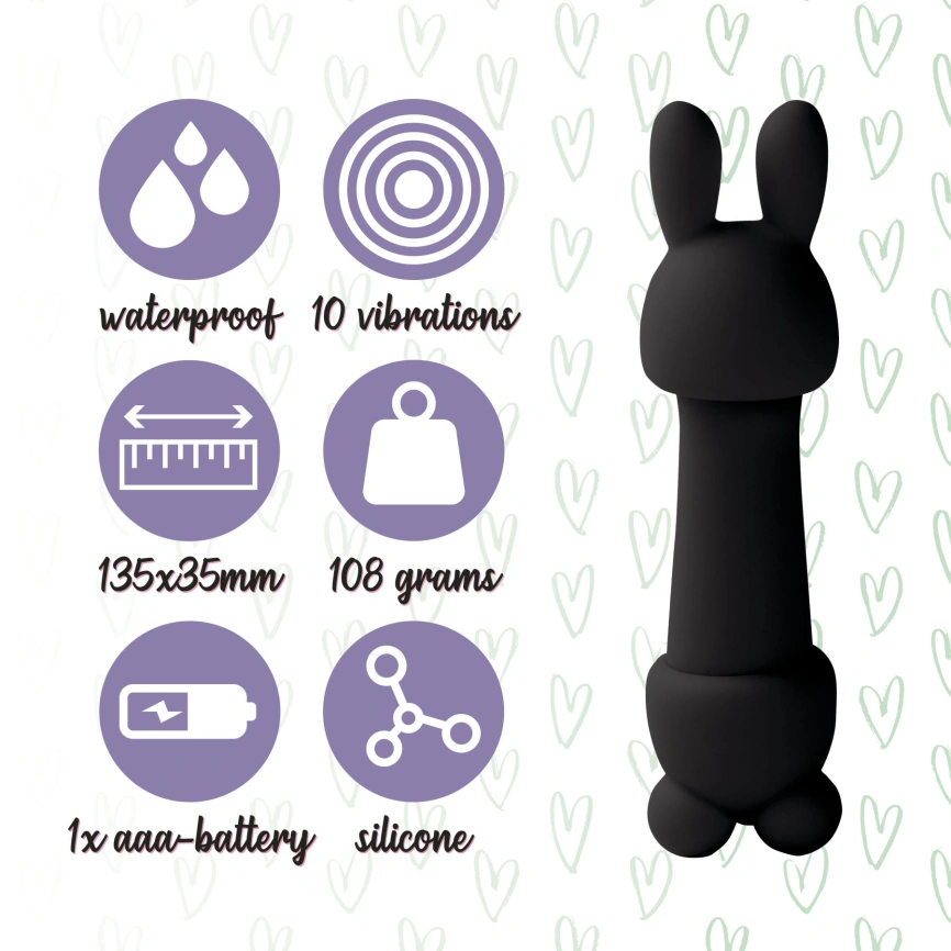 Мини-вибратор FeelzToys Mister Bunny Black с двумя насадками фото 5