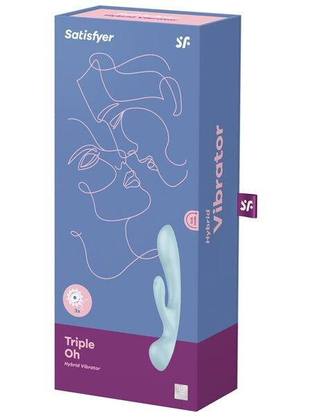 Двосторонній вібратор-кролик Satisfyer Triple Oh Light Blue, 3 мотори, руків’я-масажер фото 4