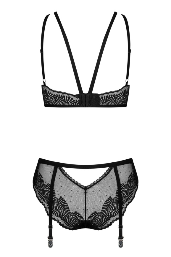 Комплект Obsessive Allastia 2-pcs set black L/XL, регульовані бретелі, багаторівнева застібка фото 3