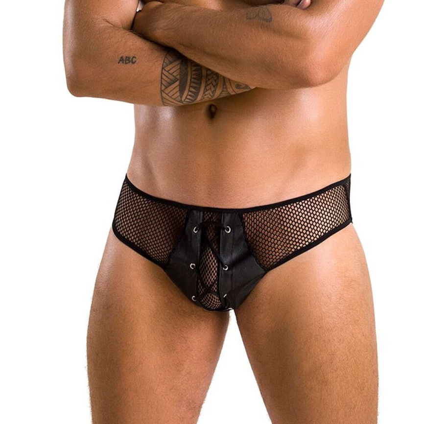 Чоловічі труси зі шнурівкою Passion 035 SLIP RICHARD S/M Black, екошкіра, сітка фото 7