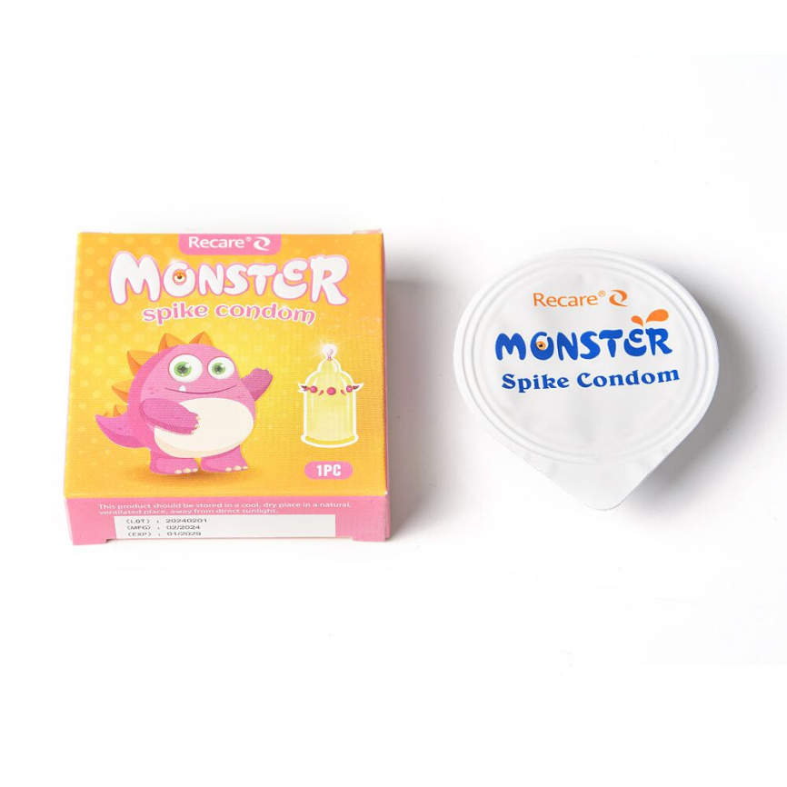 Насадка на член Recare Pink Monster Spike Condom (презерватив з кульками та вусиками) фото 4