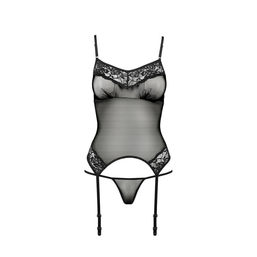 Корсет з пажами Passion MELANIA CORSET XXL/XXXL, black, трусики, напівпрозорий фото 5