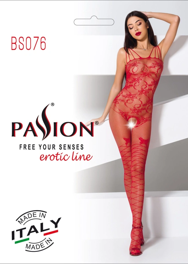Ажурный бодистокинг с интимными вырезами Passion BS076 red фото 6