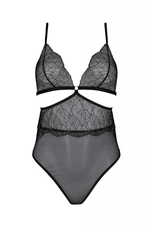 Боді Passion AMBERLY BODY 6XL/7XL black, асиметричний крій, мереживний ліф, золота нитка фото 3