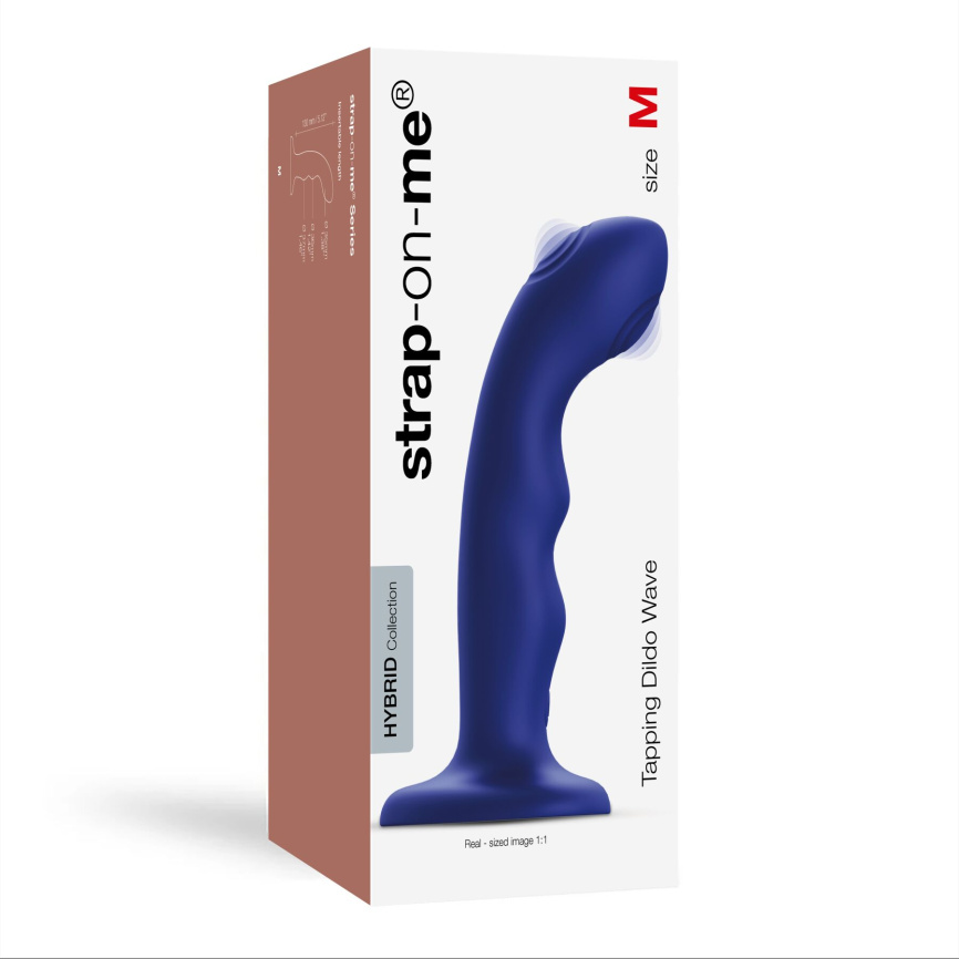 Насадка для страпона з подвійною точковою пульсацією Strap-On-Me TAPPING DILDO WAVE – NIGHT BLUE, М фото 5