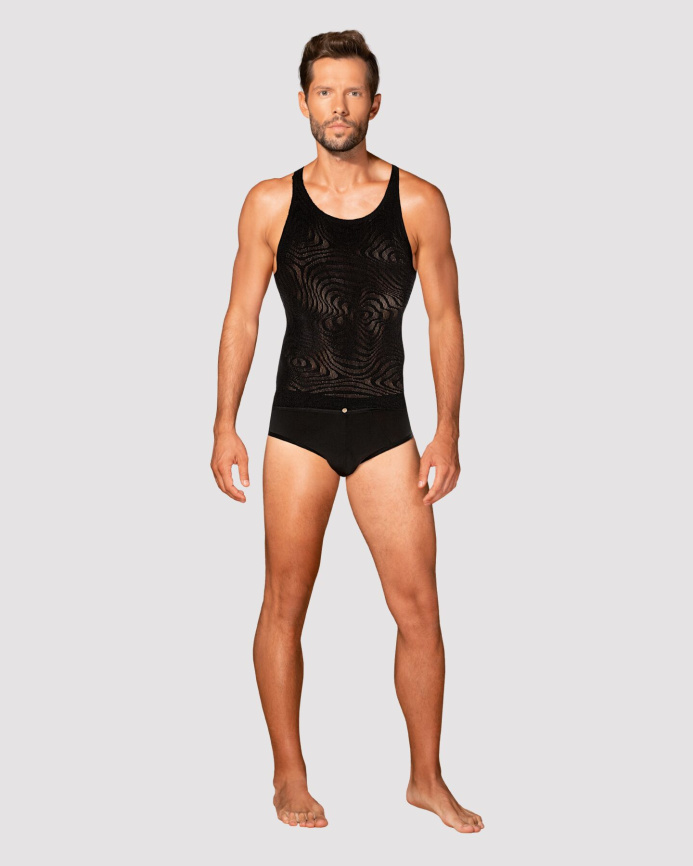Чоловіча напівпрозора майка-борцовка з візерунком Obsessive T103 tank top S/M/L, чорна фото 3