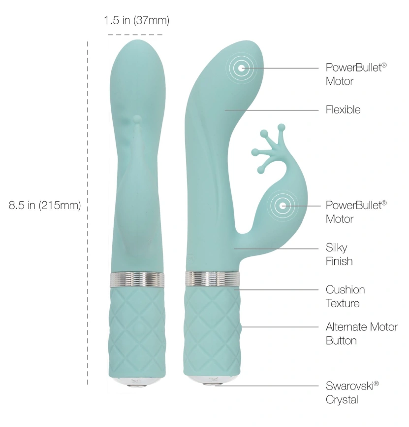Роскошный вибратор-кролик Pillow Talk - Kinky Teal с кристаллом Сваровски, мощный фото 8
