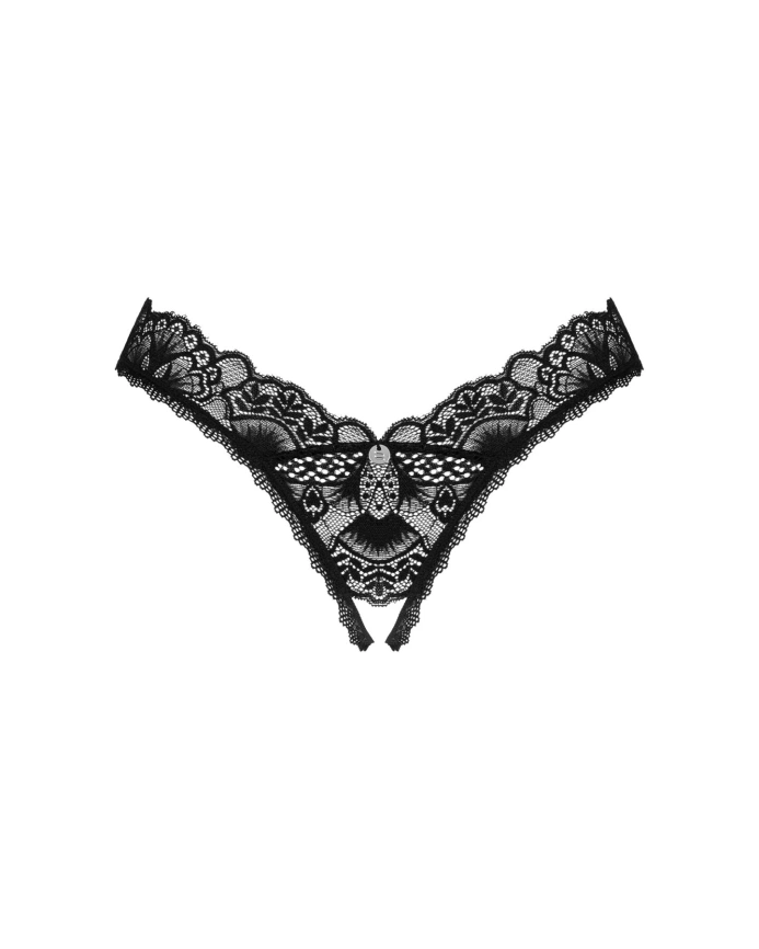 Кружевные стринги Obsessive Donna Dream crotchless thong M/L Black, открытый доступ фото 3