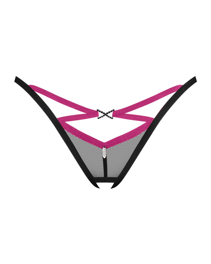 Трусики-стрінги Obsessive Novenes crotchless thong, XS/S, сітка, стрепи, прикраса зі стразами фото 3