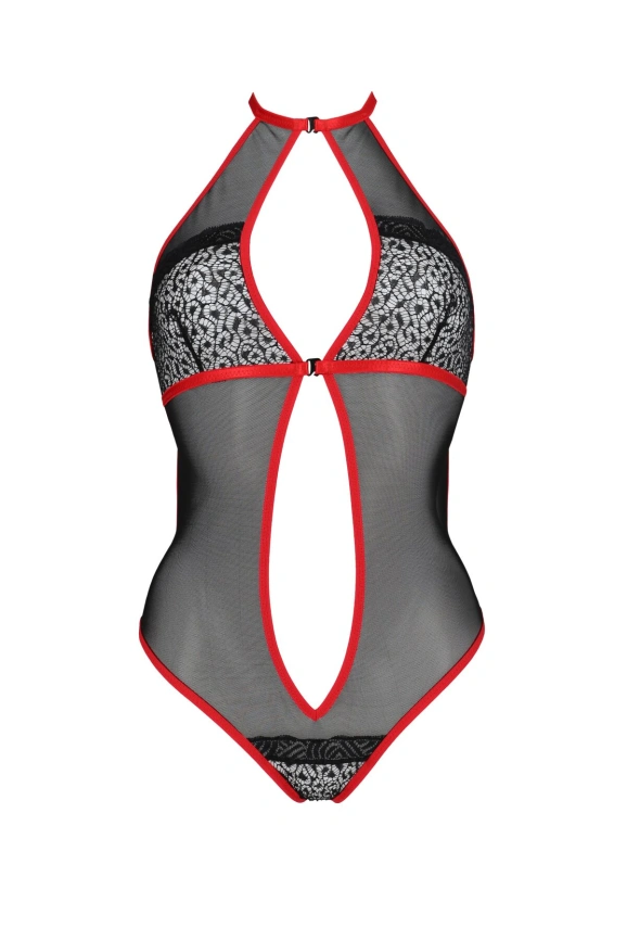 Сетчатое боди с кружевом на груди Passion SATARA BODY L/XL red фото 3