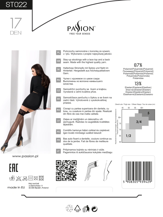 Чулки Passion ST022 3/4 nero фото 3