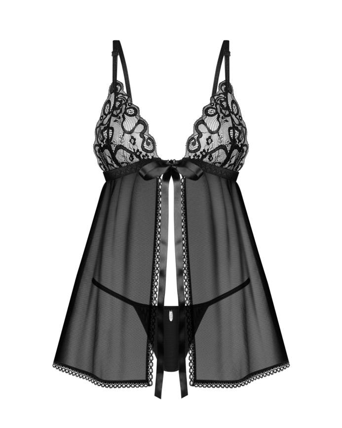 Сорочка бебі-дол Obsessive Blomentis babydoll & thong, XS/S, мереживний ліф, стрінги в комплекті фото 3
